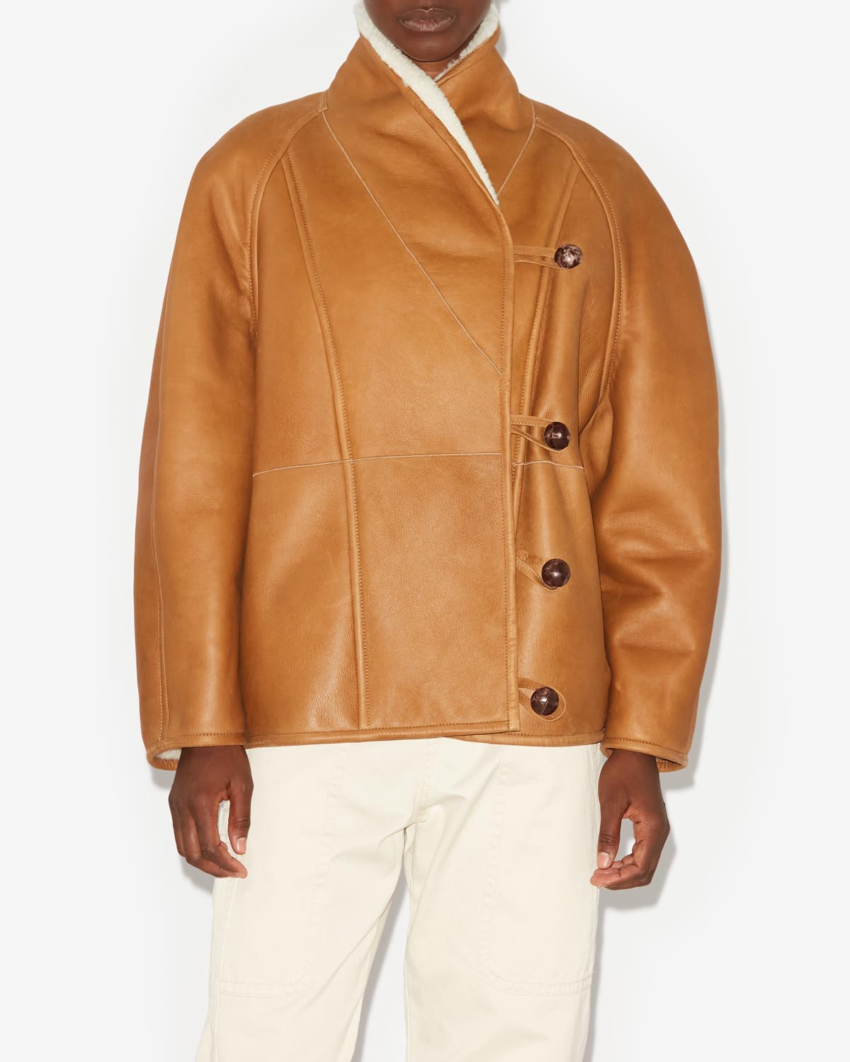 Leather and shearling coat alinae - 自然 - Woman - 3