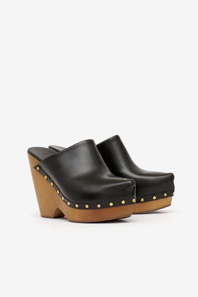 Tsuko heeled leather clogs - 검은색 - Woman - 6