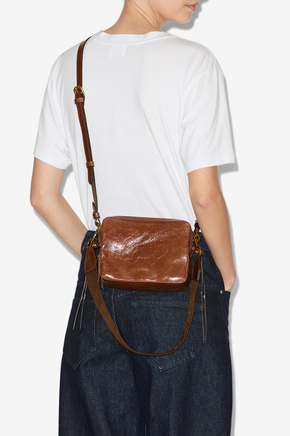 Bolso wardy camera de cuero suave brillante - Chocolate - Woman - 4