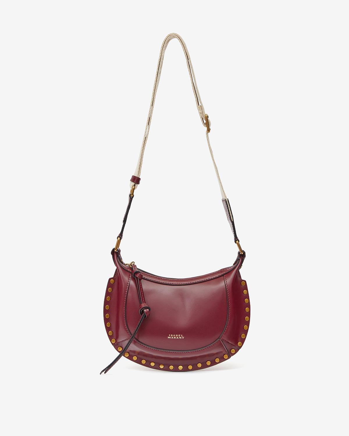 Mini moon shoulder bag in calfskin leather - Burgundy - Woman - 5