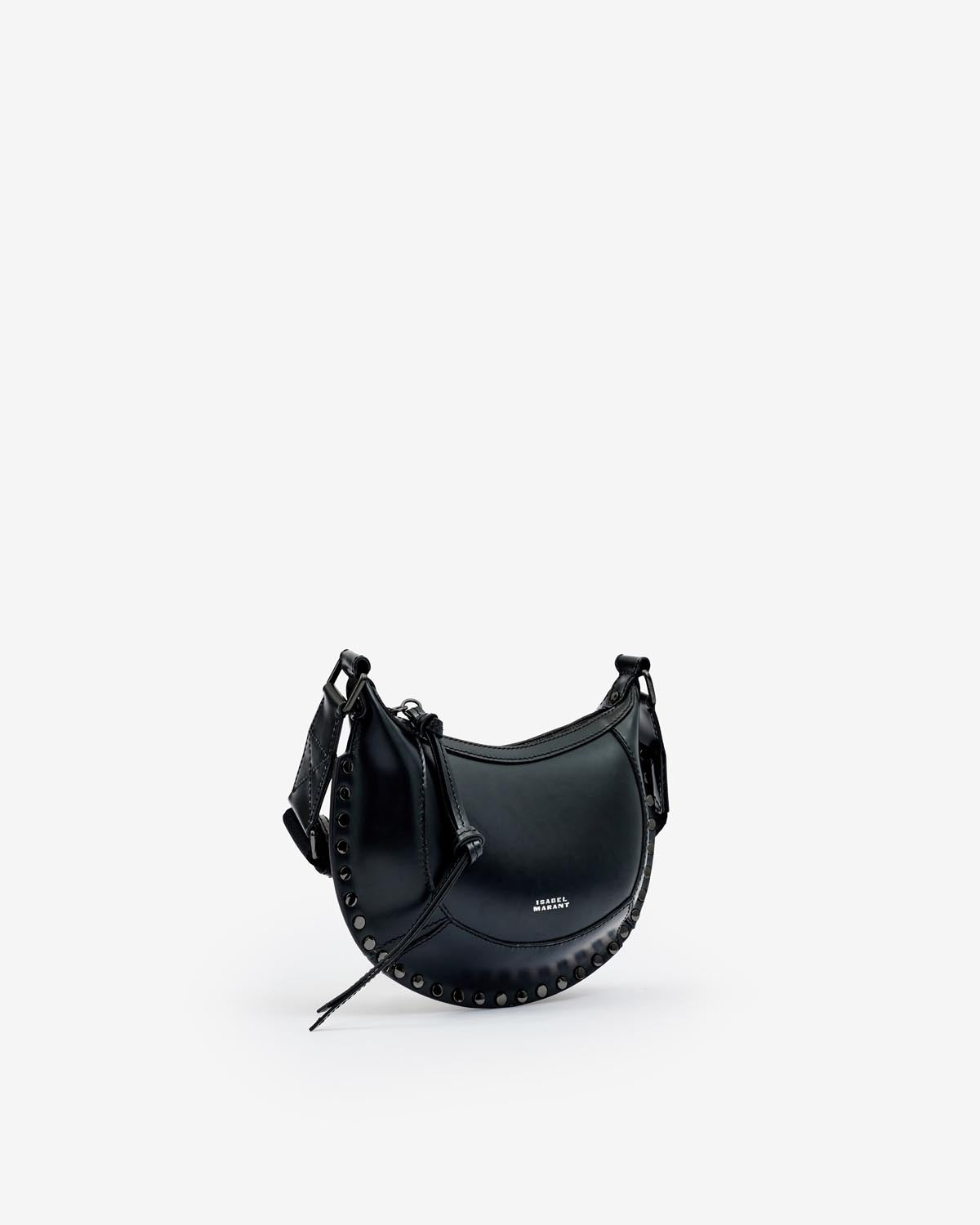 Mini moon grained leather shoulder baguette bag - Black-black - Woman - 4