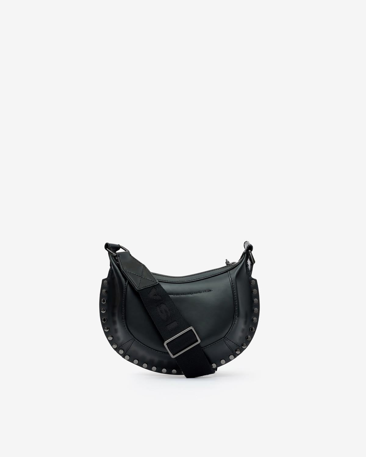Mini moon grained leather shoulder baguette bag - Black-black - Woman - 2