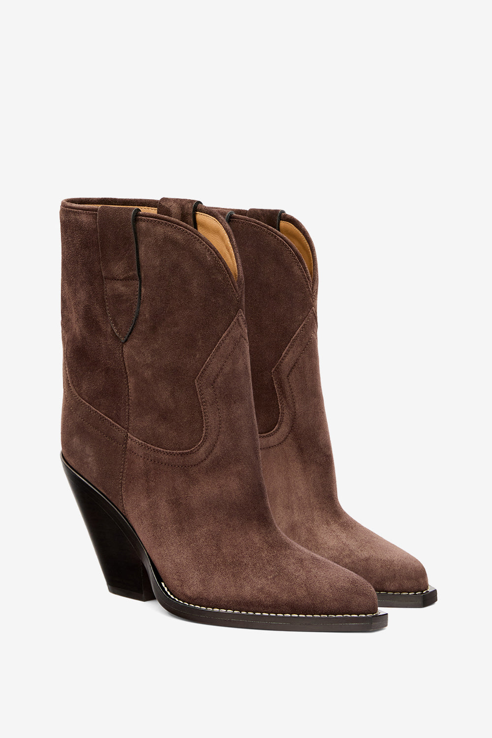 Leyane high-heeled suede calfskin leather cowboy boots - Chocolate - Woman - 3