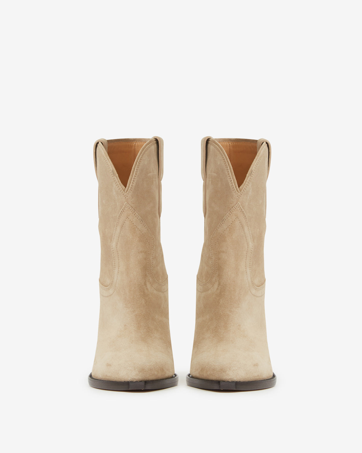 Botas tejanas bajas de piel de ante de becerro con tacón leyane - Light beige - Woman - 4