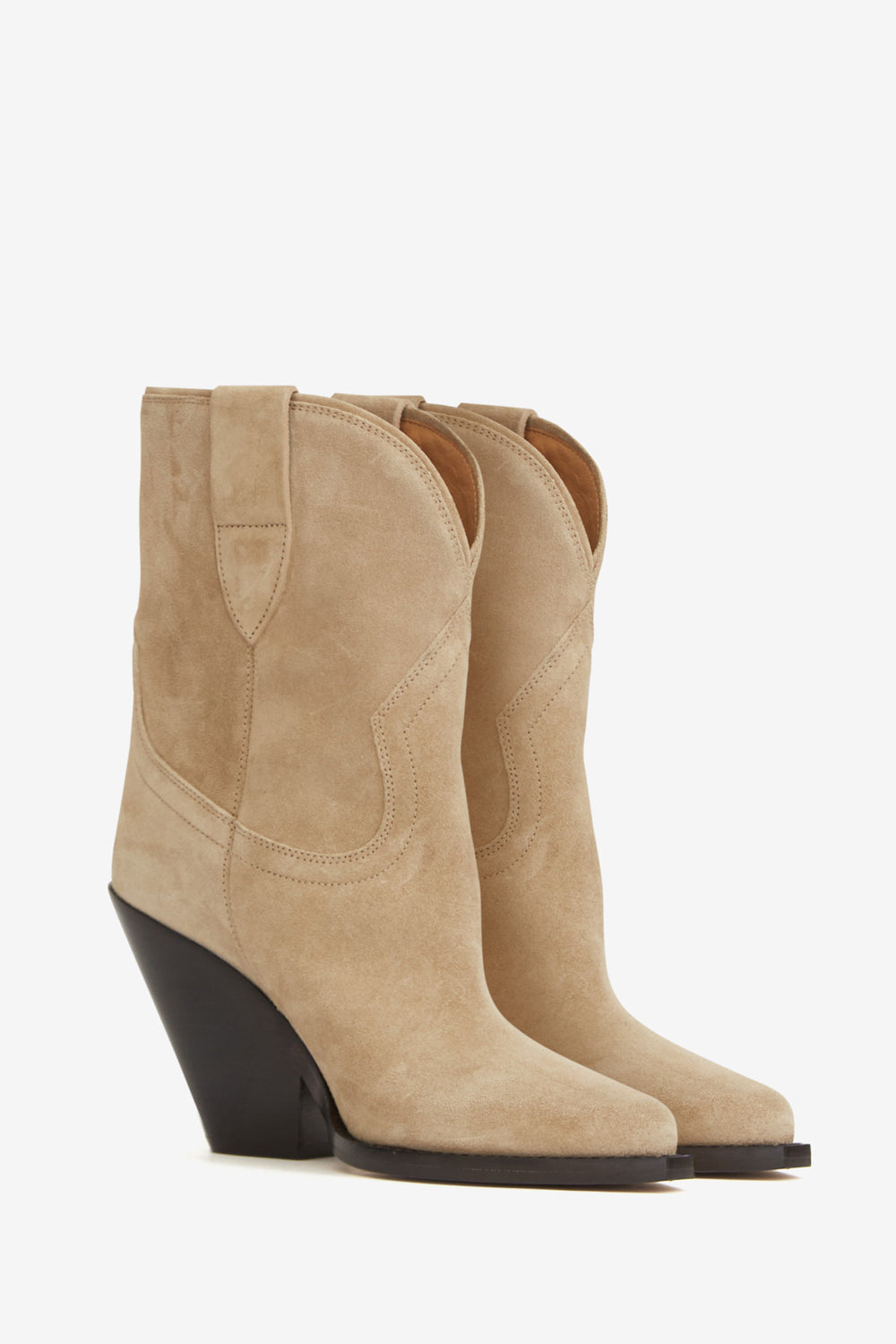 Leyane high-heeled suede calfskin leather cowboy boots - Light beige - Woman - 3