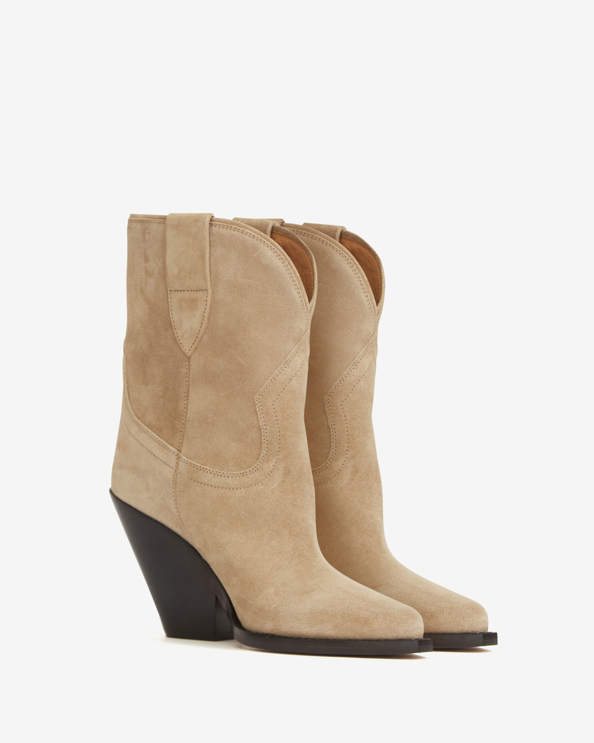 Botas tejanas bajas de piel de ante de becerro con tacón leyane - Light beige - Woman - 3