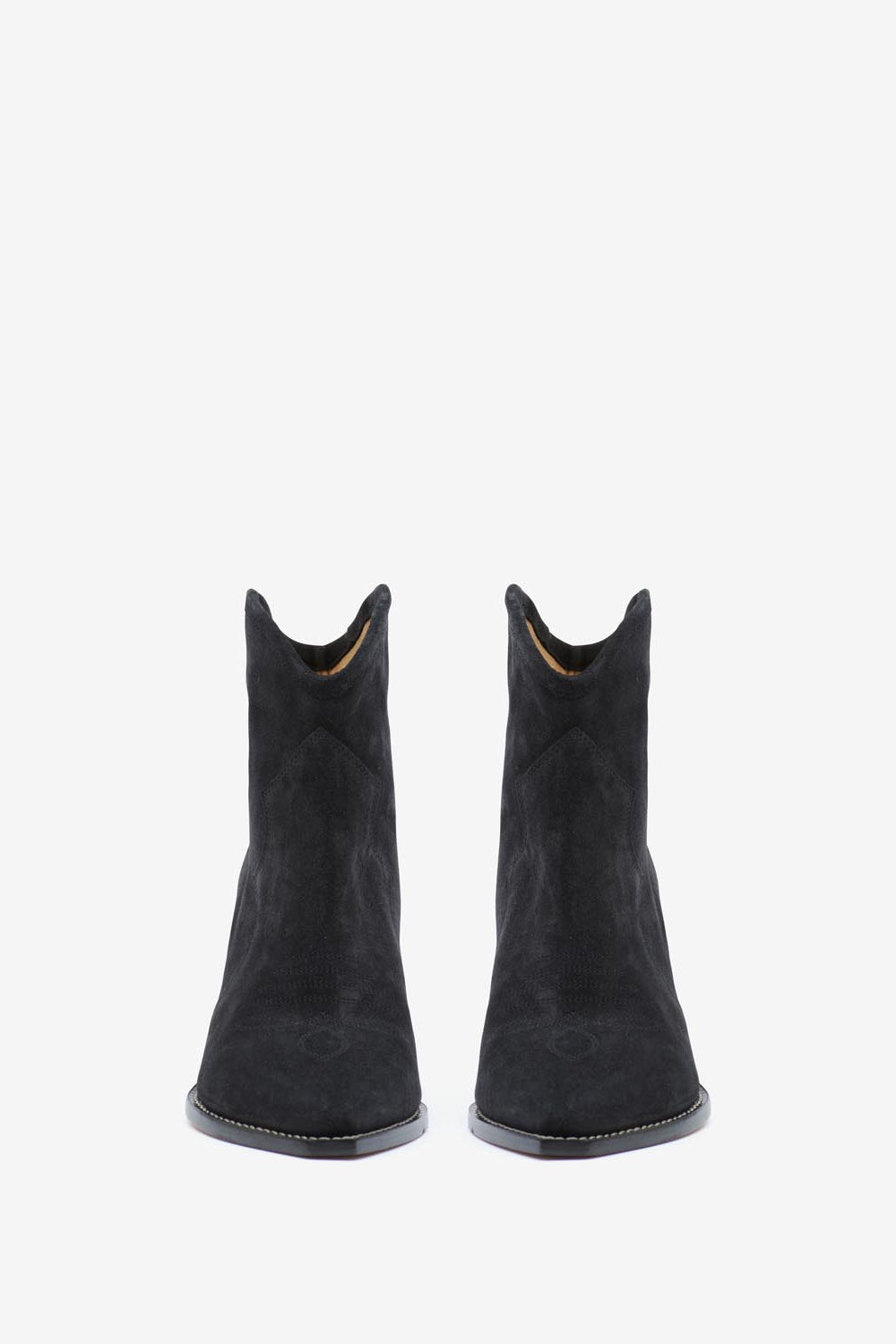 Botas tejanas bajas de piel de ante de becerro con tacón darizo - Negro lavado - Woman - 4