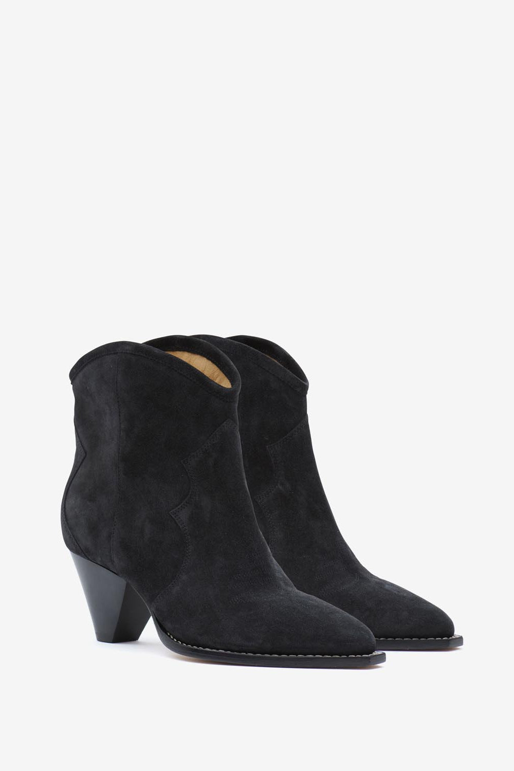 Botas tejanas bajas de piel de ante de becerro con tacón darizo - Negro lavado - Woman - 3
