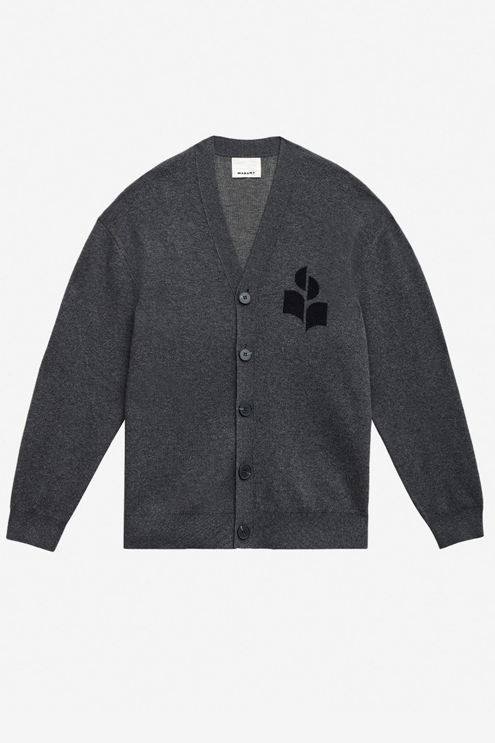 Curtis wool and cotton cardigan with logo - Anthracite - Man - 1