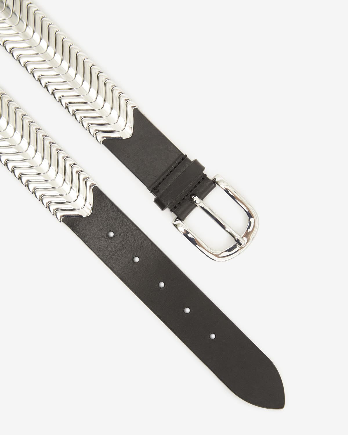 Ceinture en cuir de veau tehora - Noir et argenté - Woman - 8