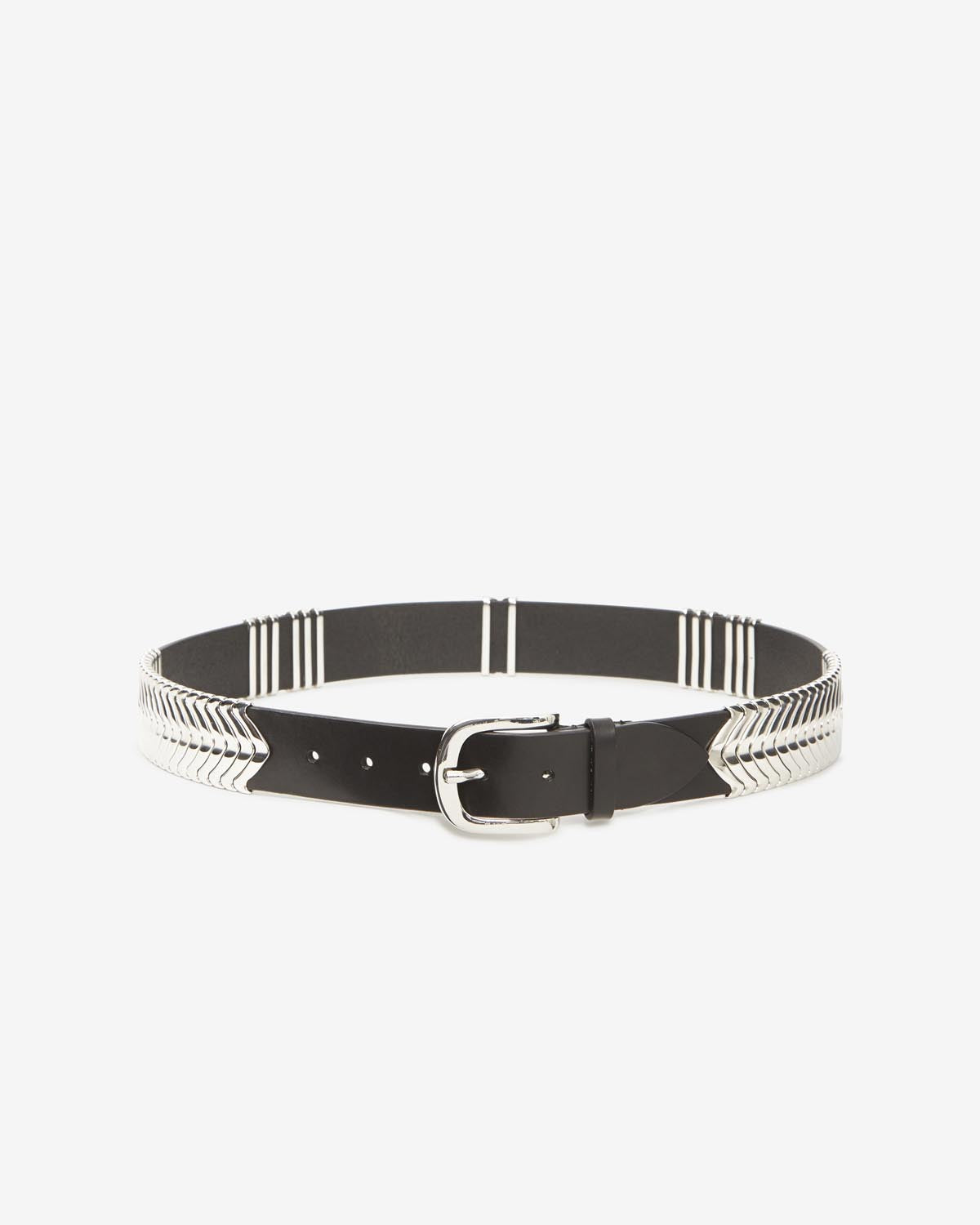 Ceinture en cuir de veau tehora - Noir et argenté - Woman - 2
