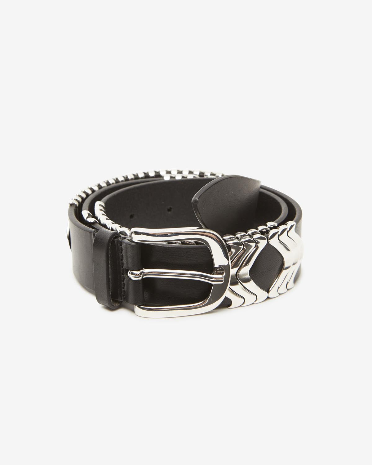 Ceinture en cuir de veau tehora - Noir et argenté - Woman - 6