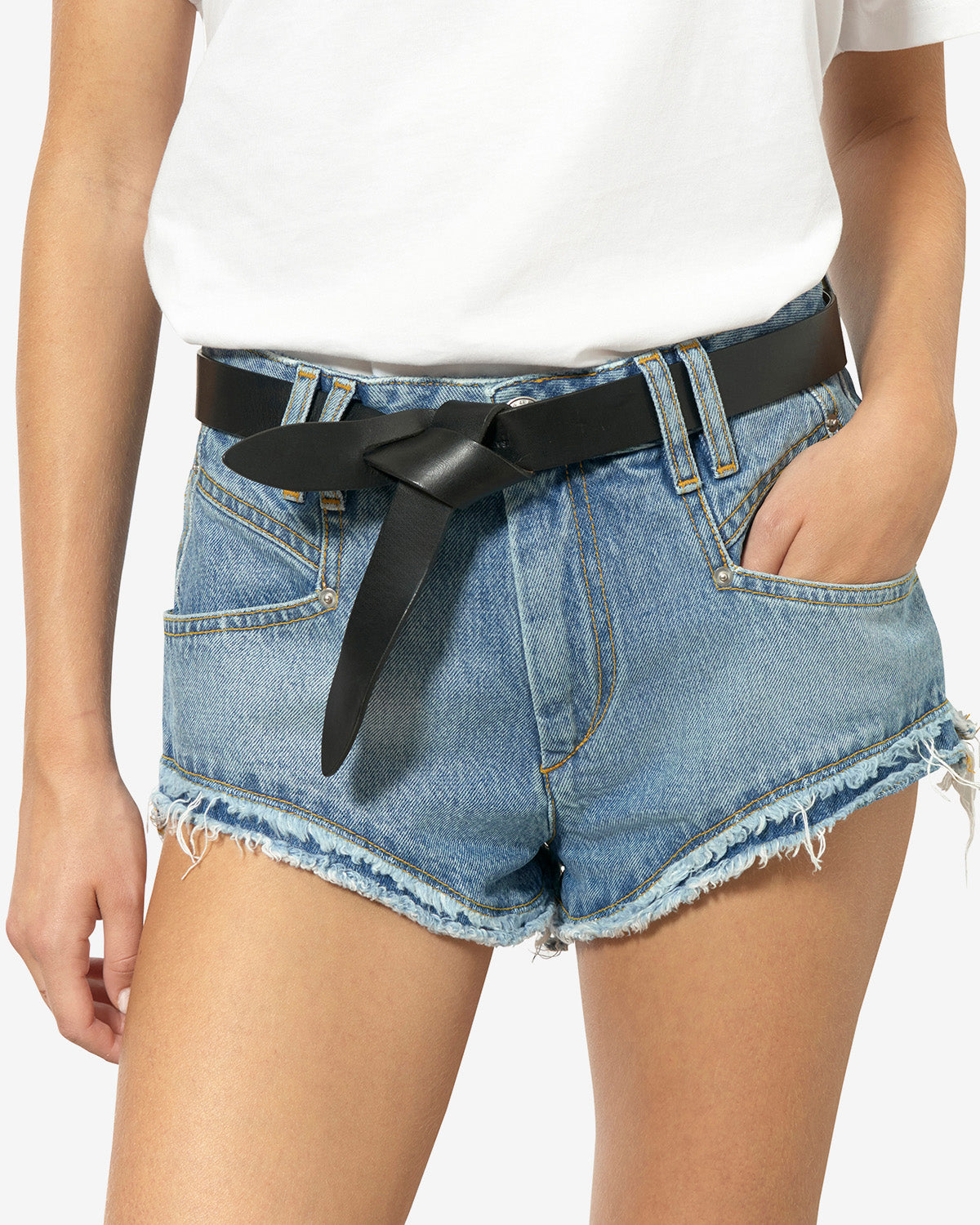 Lecce smooth leather tie belt - Black and natural - Woman - 6