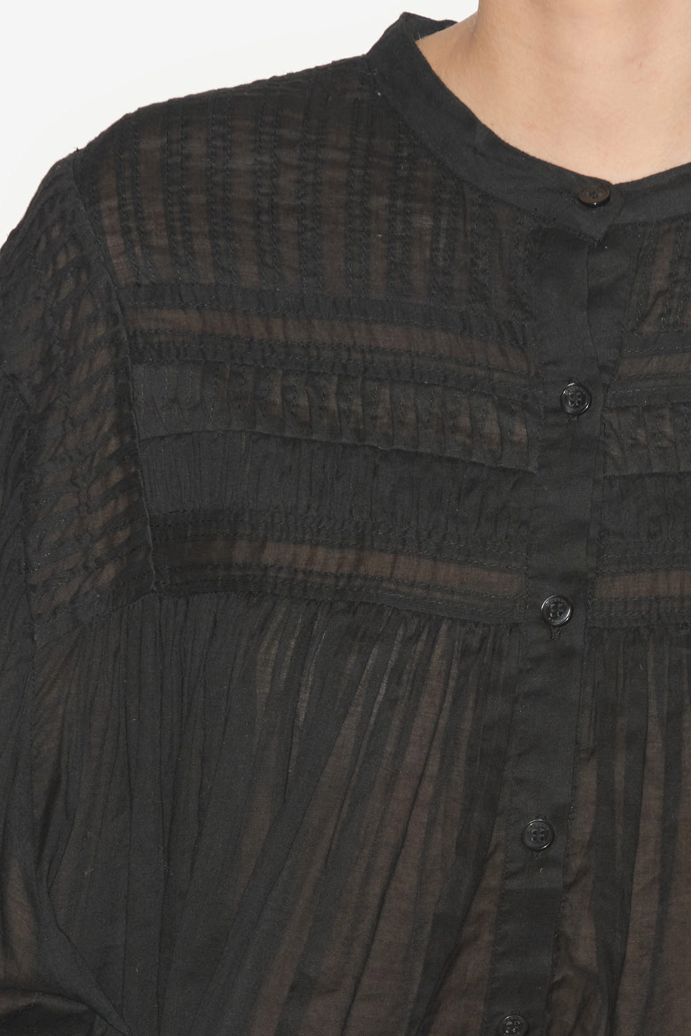 Blouse plalia en voile de coton uni froncé - Noir - Woman - 3