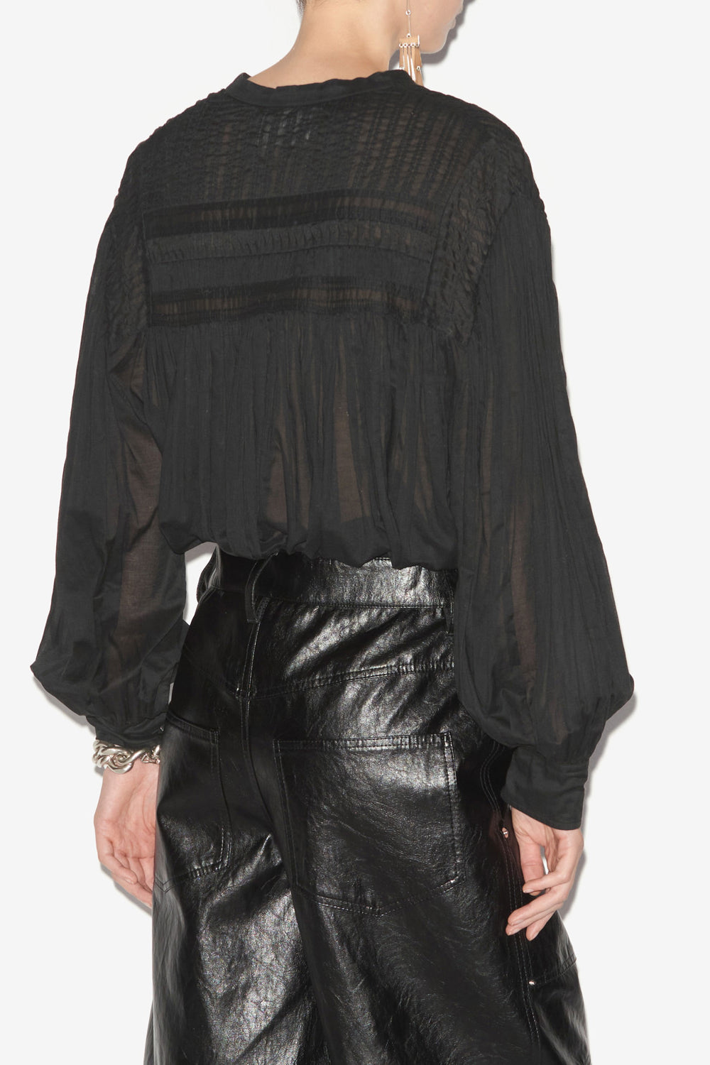 Blouse plalia en voile de coton uni froncé - Noir - Woman - 5