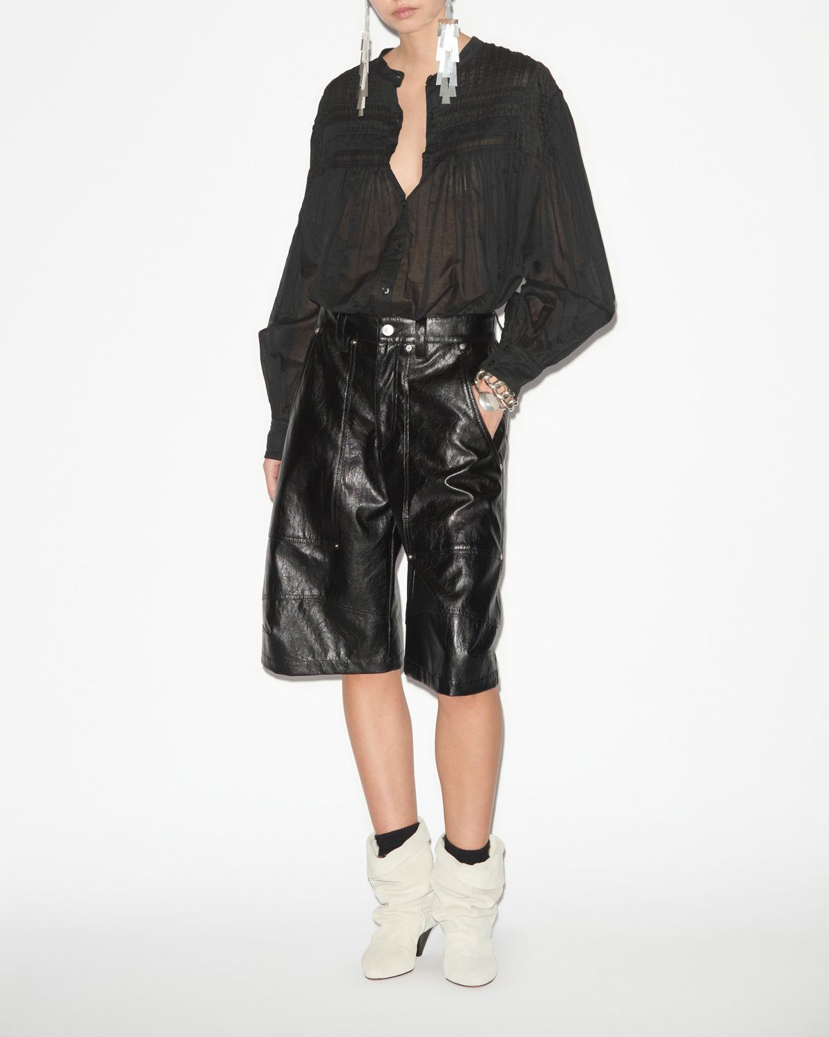 플랄리아 플레인 코튼 베일 블라우스 - 검은색 - Woman - 1