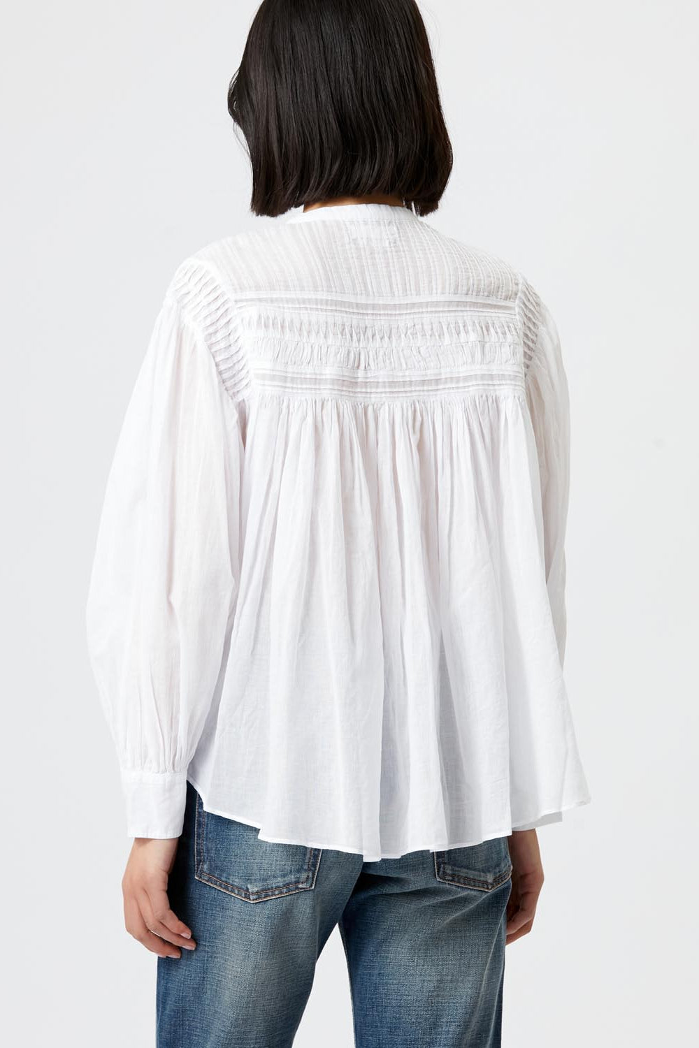Blusa de gasa de algodón lisa con frunces plalia - Blanco - Woman - 5