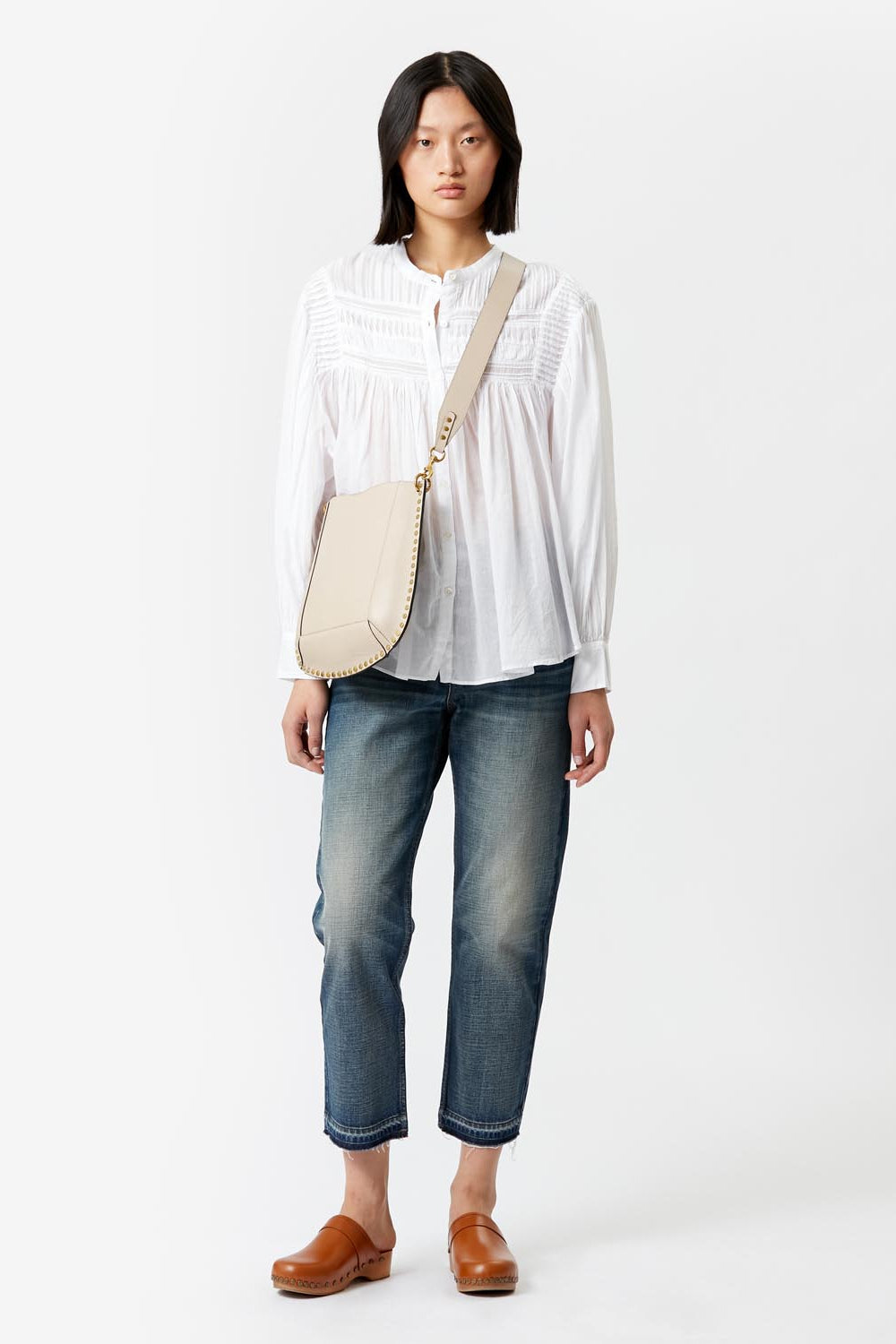Blusa de gasa de algodón lisa con frunces plalia - Blanco - Woman - 2