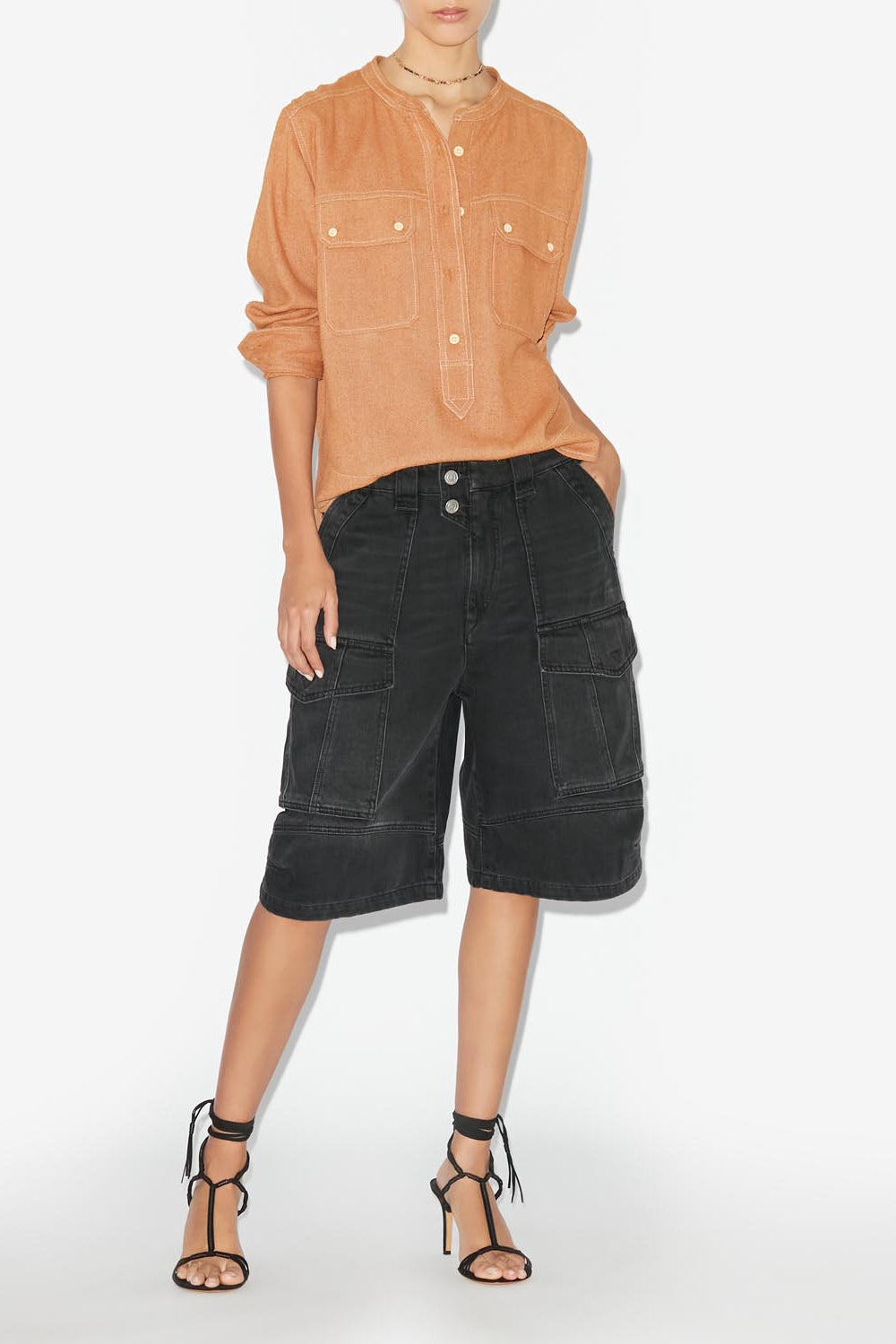 Tecoyo flap pocket silk shirt - Camel - Woman - 4