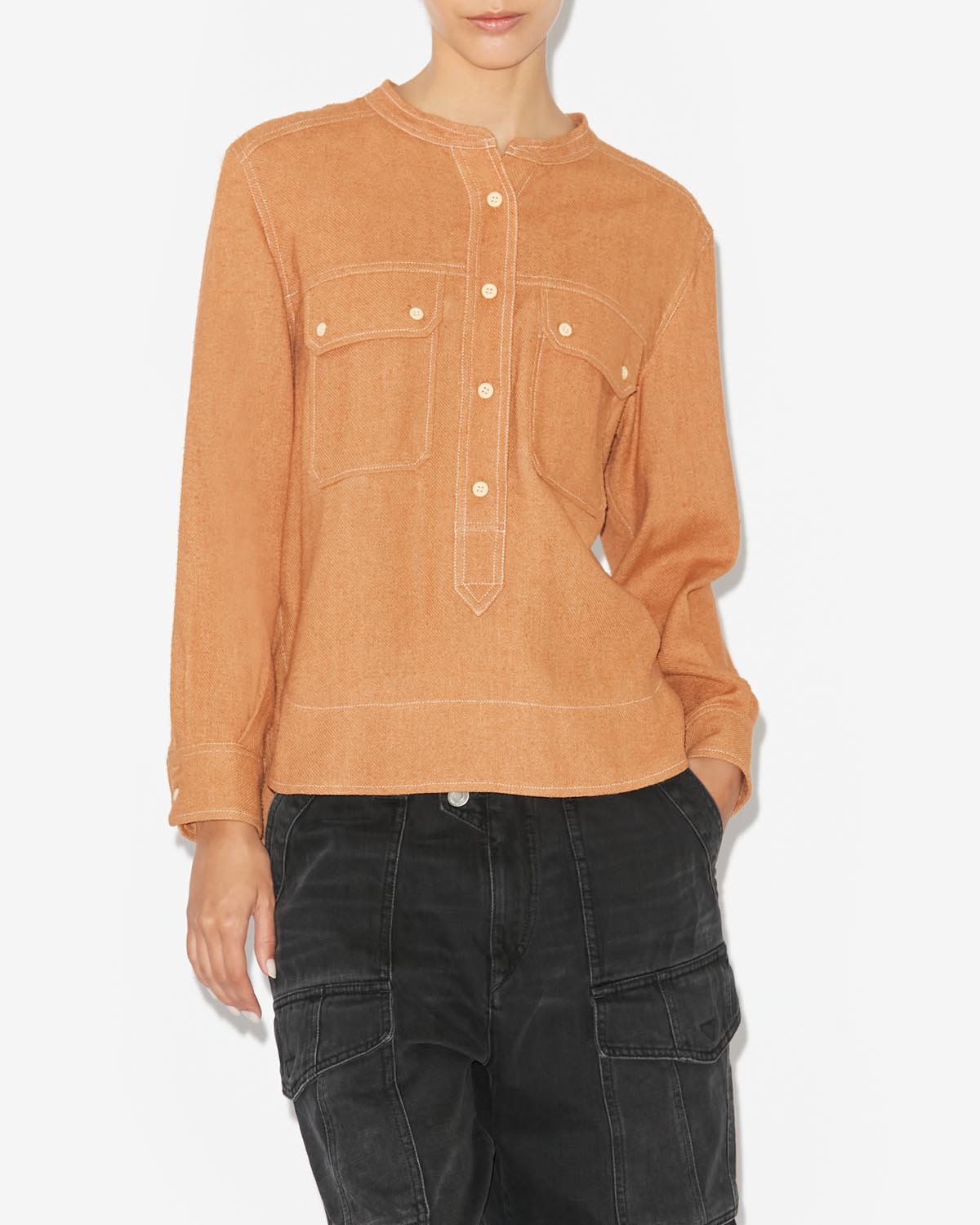 Chemise en soie à poches à rabat tecoyo - Camel - Woman - 6