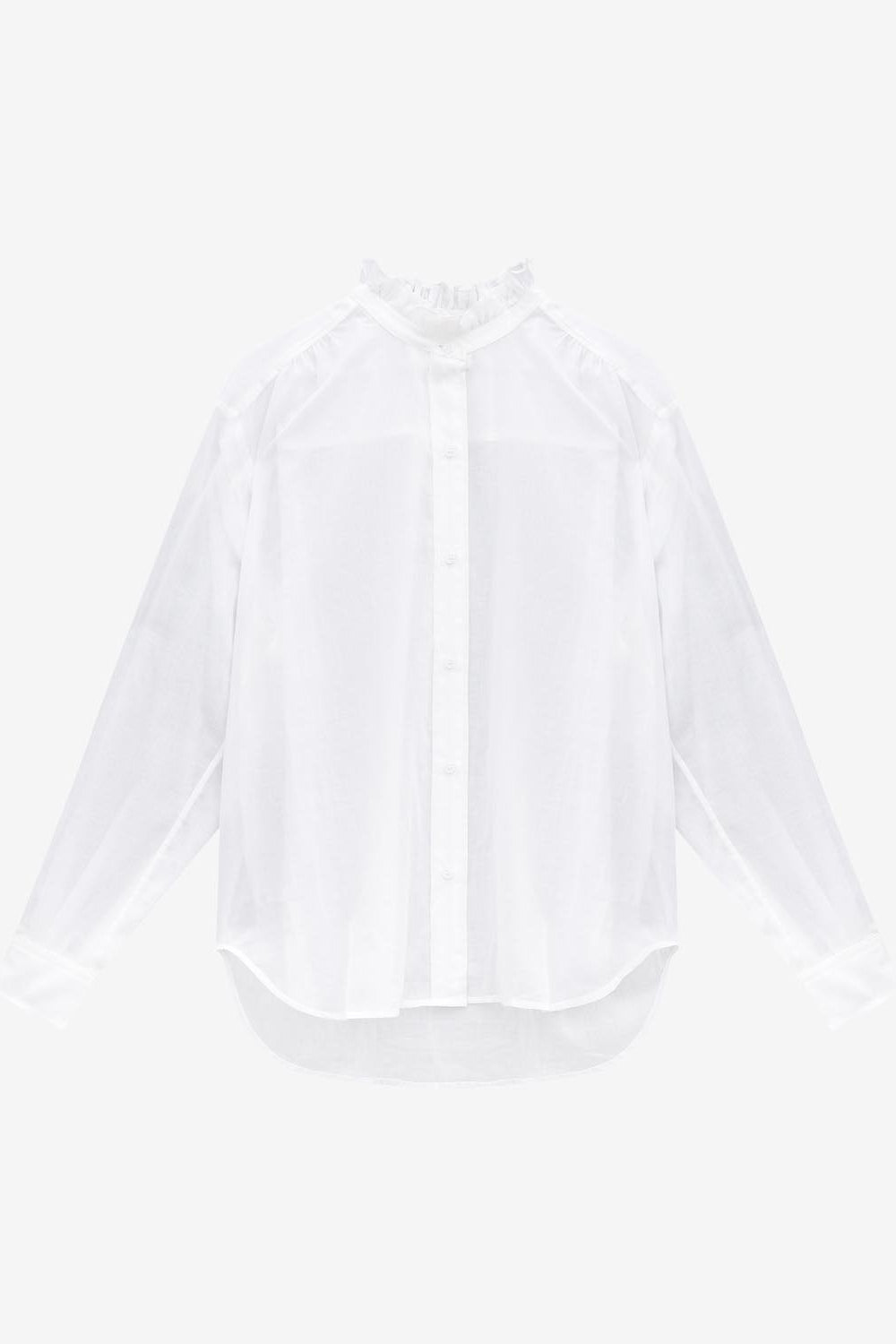 Frilled-neck cotton shirt - White - Woman - 2
