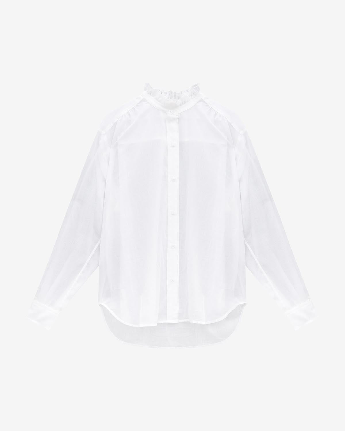 Frilled-neck cotton shirt - Blanco - Woman - 1