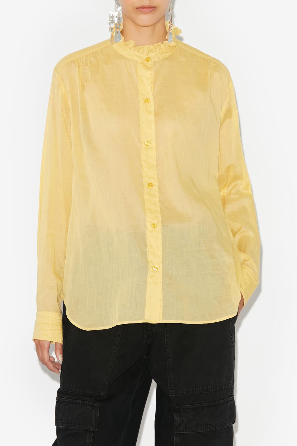 Gamble frilled-neck cotton shirt - Sunlight - Woman - 7