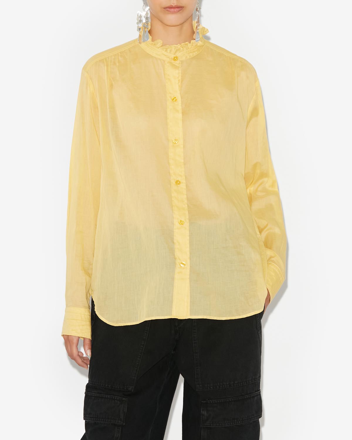 Gamble frilled-neck cotton shirt - Sunlight - Woman - 5