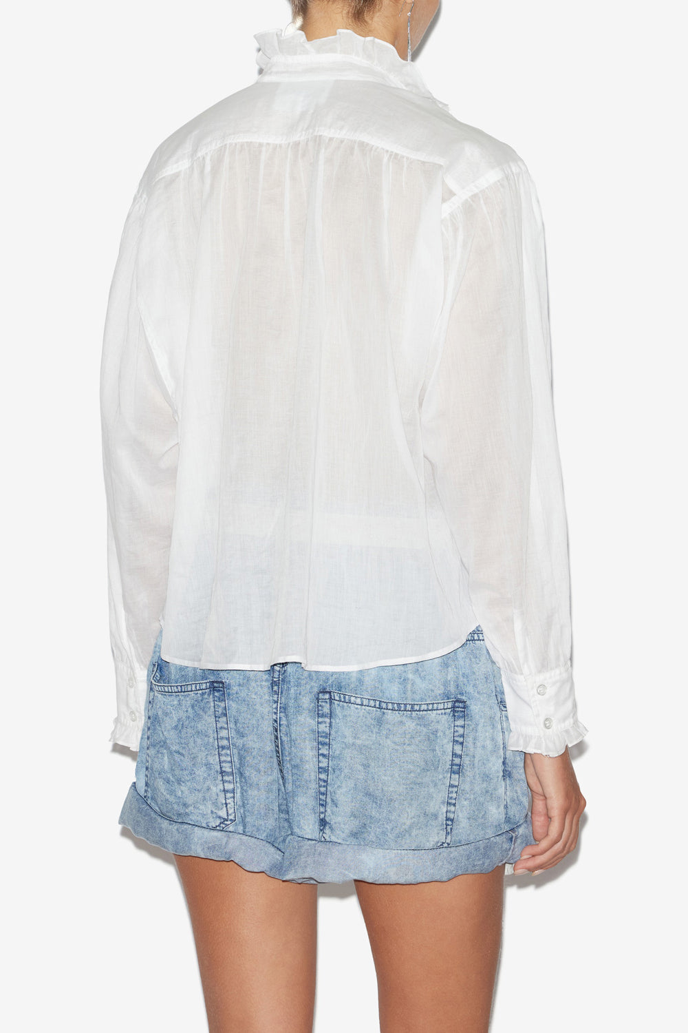 Blusa pamiala de gasa de algodón lisa con volantes - Blanco - Woman - 5