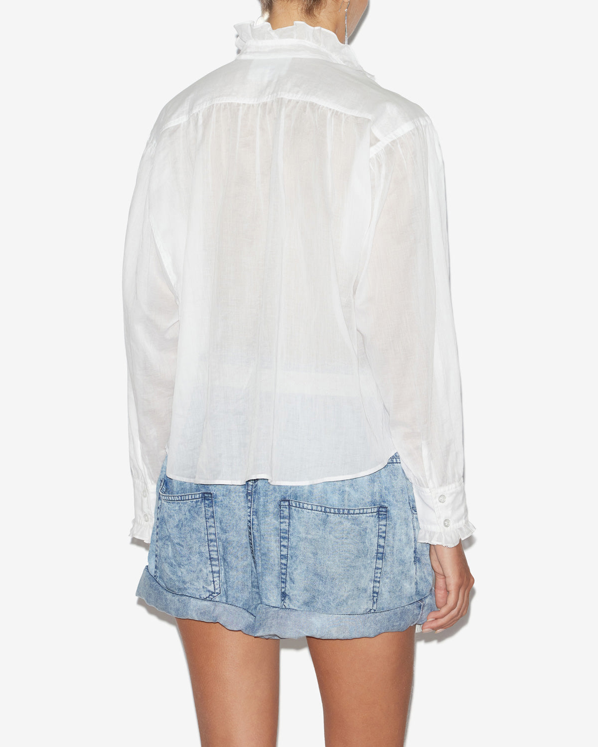 Blusa pamiala de gasa de algodón lisa con volantes - Blanco - Woman - 4