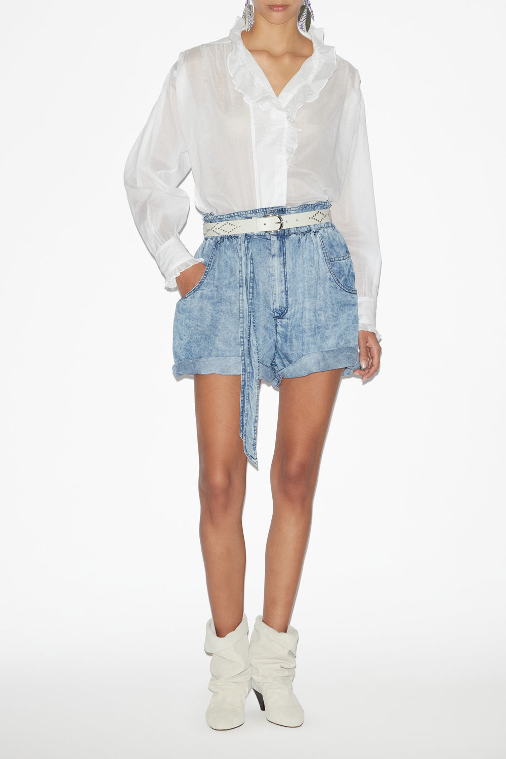 Blusa pamiala de gasa de algodón lisa con volantes - Blanco - Woman - 2