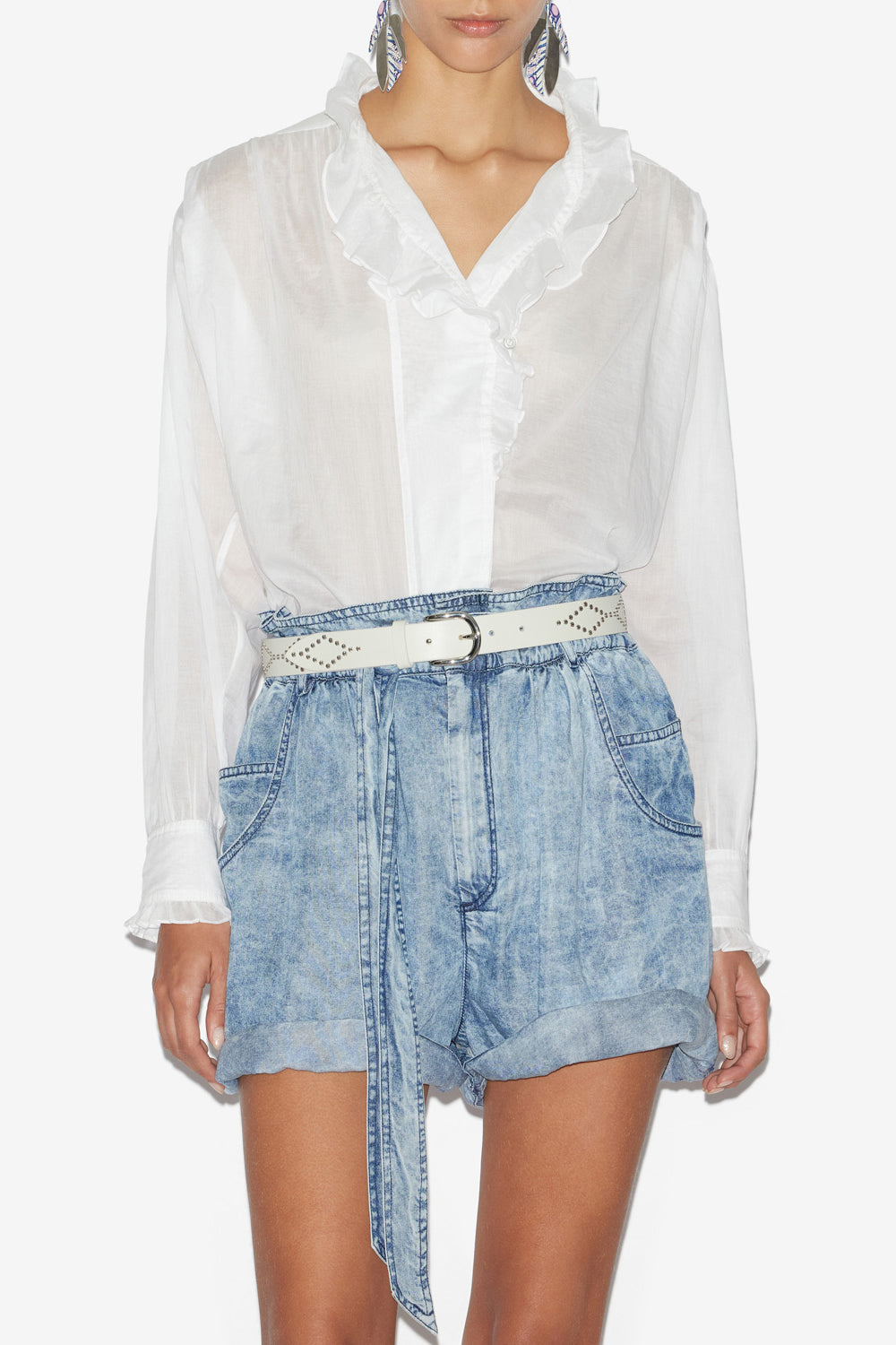Blusa pamiala de gasa de algodón lisa con volantes - Blanco - Woman - 4