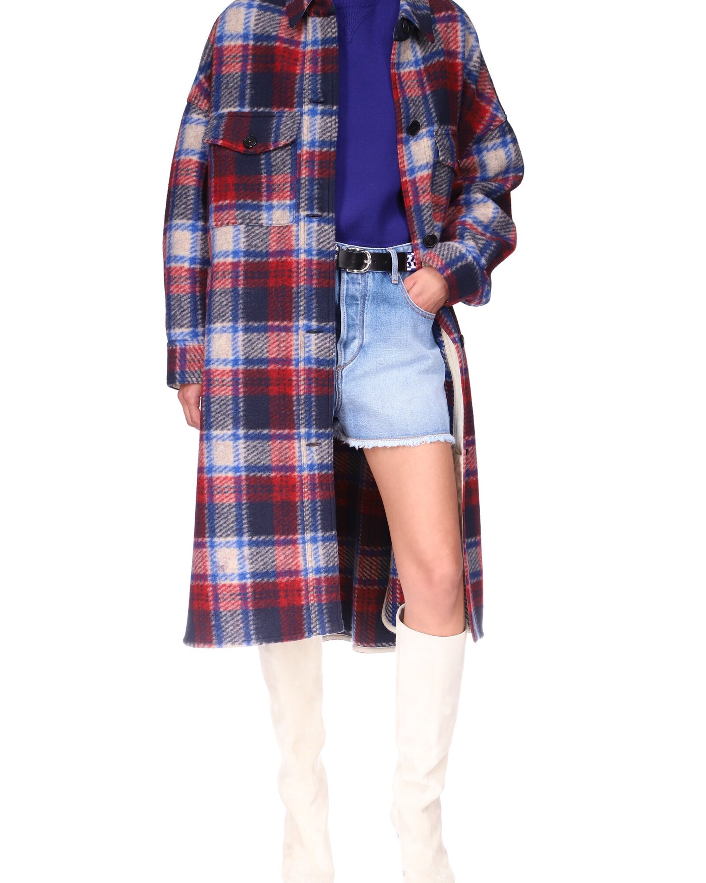 Fontizi long wool coat - Blue and red - Woman - 3