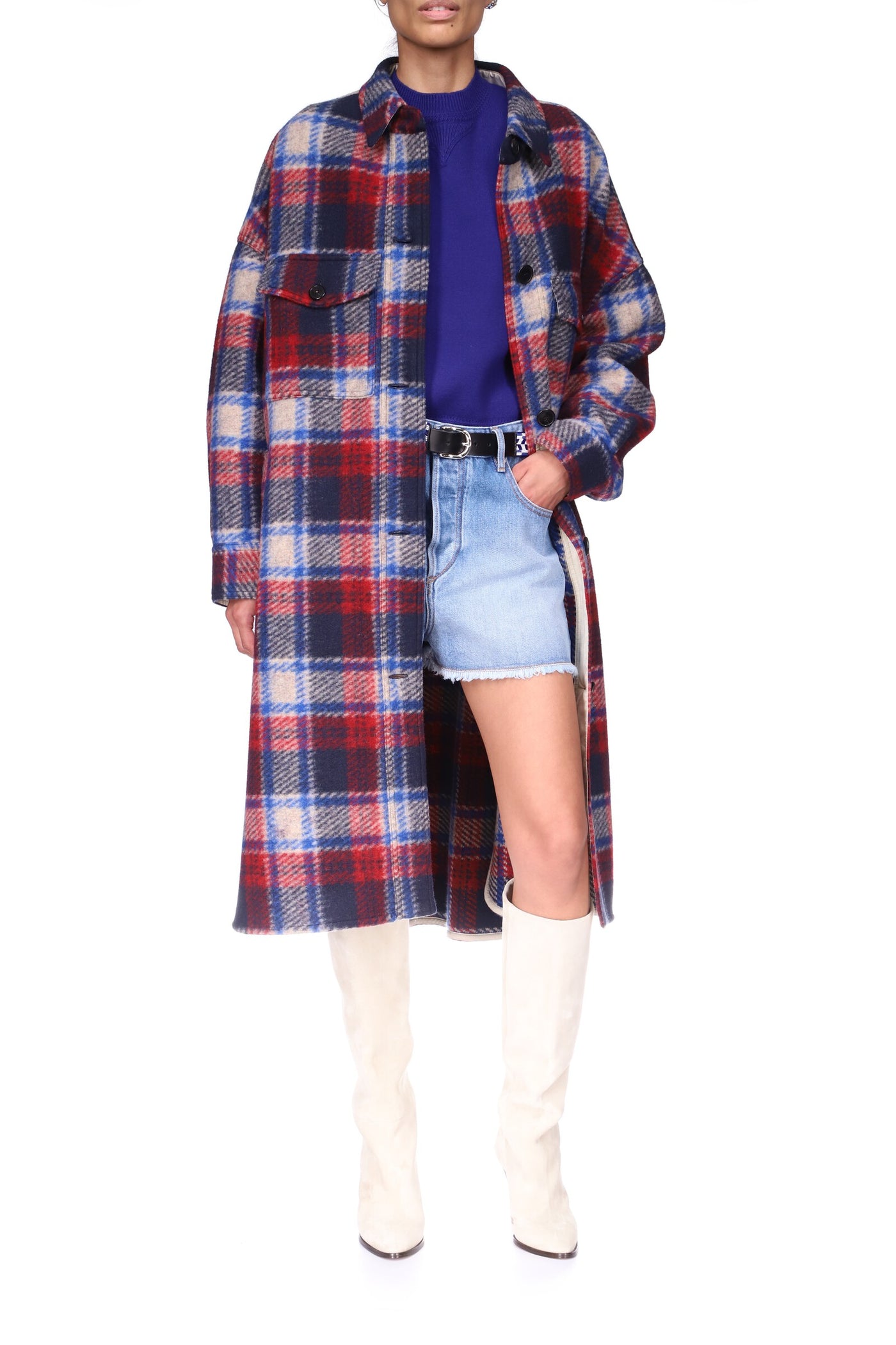 Fontizi long wool coat - Blue and red - Woman - 1