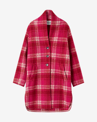 Gabriel wool checked coat - Fuchsia - Woman - 5