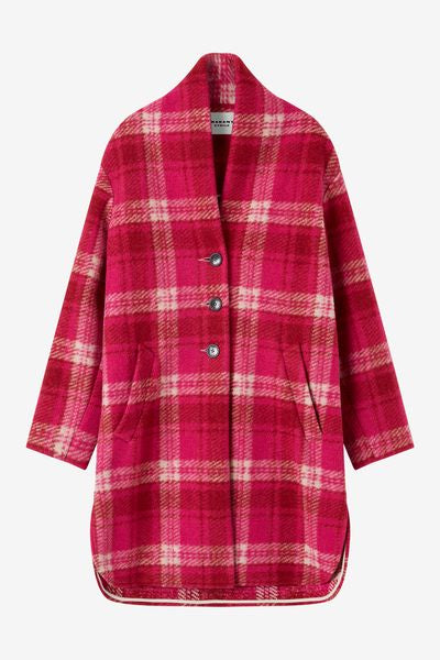 Gabriel wool checked coat - Fuchsia - Woman - 1