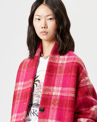 Gabriel wool checked coat - Fuchsia - Woman - 2