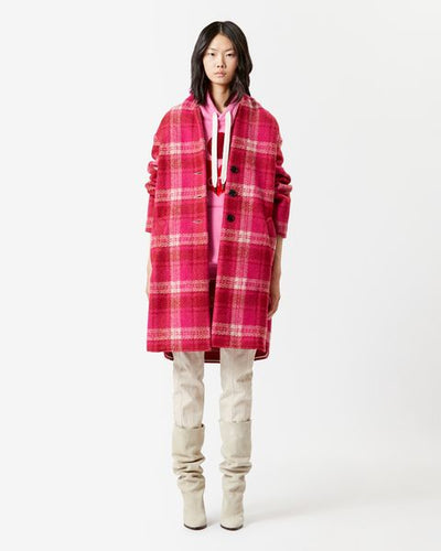 Gabriel wool checked coat - Fuchsia - Woman - 1