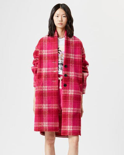 Gabriel wool checked coat - Fuchsia - Woman - 3