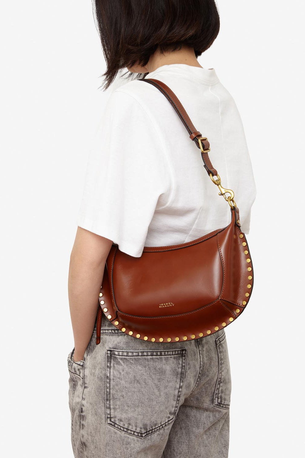 Oskan moon shoulder bag in soft leather - Cognac - Woman - 2