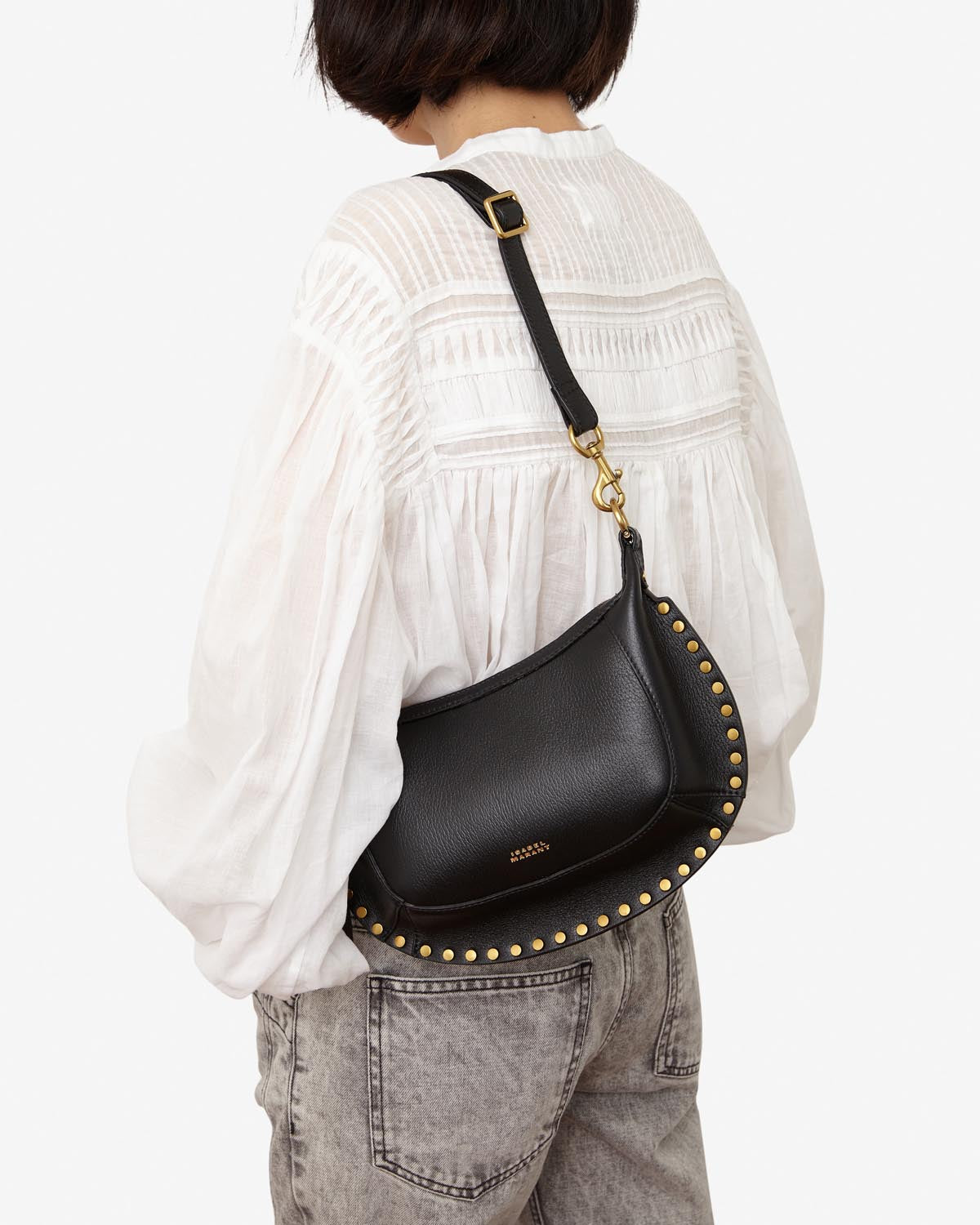 Oskan moon bag in full-grain leather Woman Black 4