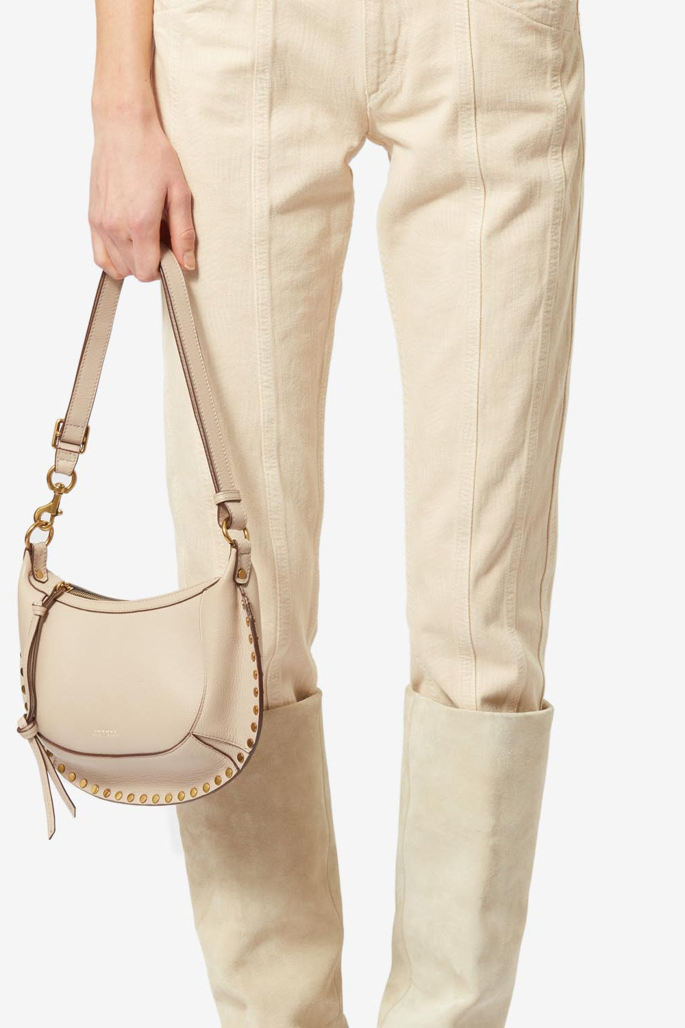 Oskan moon shoulder bag in full-grain leather - Light beige - Woman - 2