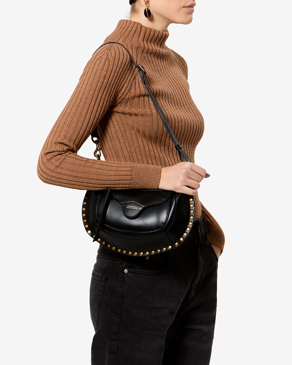 Leather Moon Pocket bag Woman black | ISABEL MARANT Official