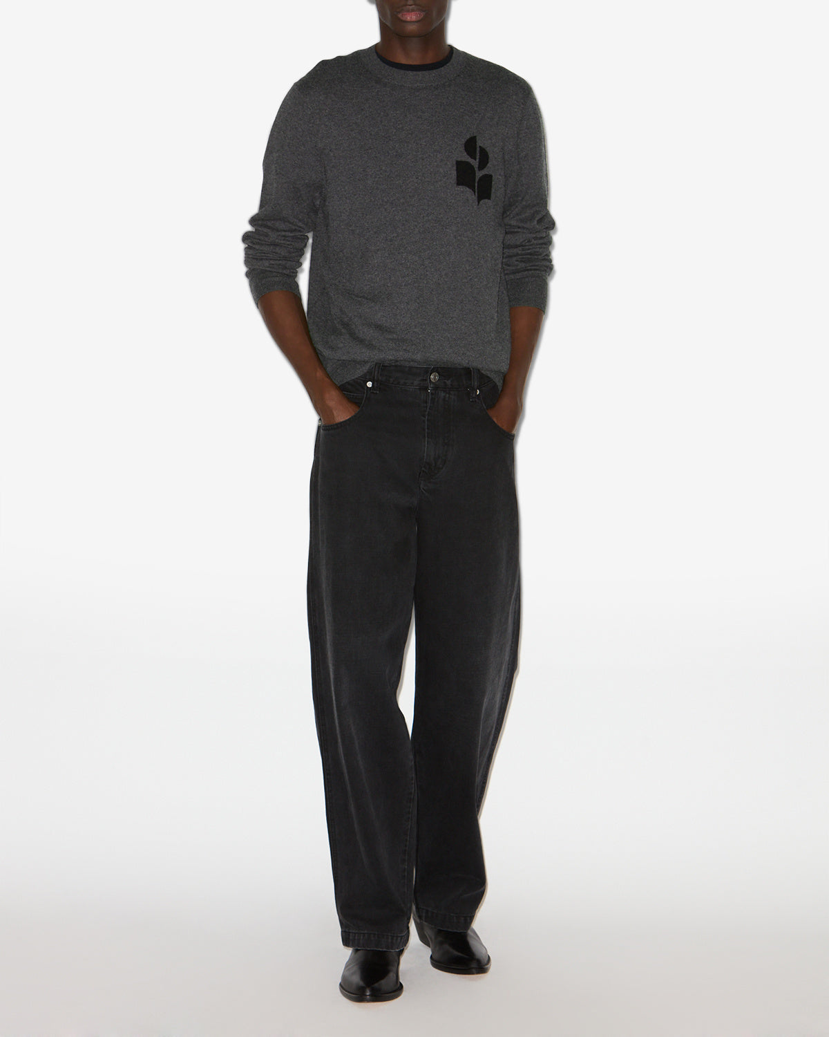 Evans cotton and wool sweater with logo - Anthracite - Man - 1