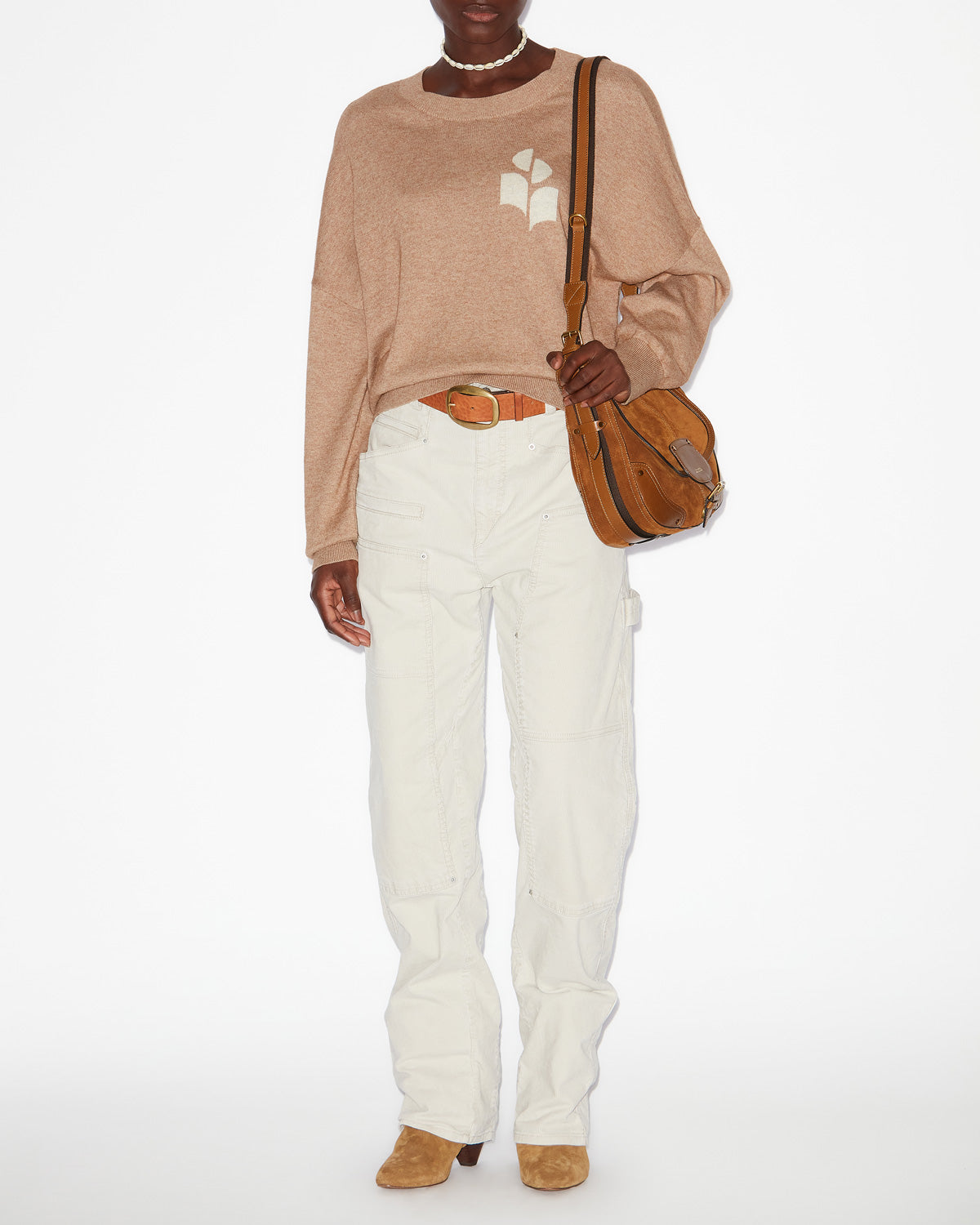 Marisans cotton and wool sweater with logo - Camel - Woman - 1