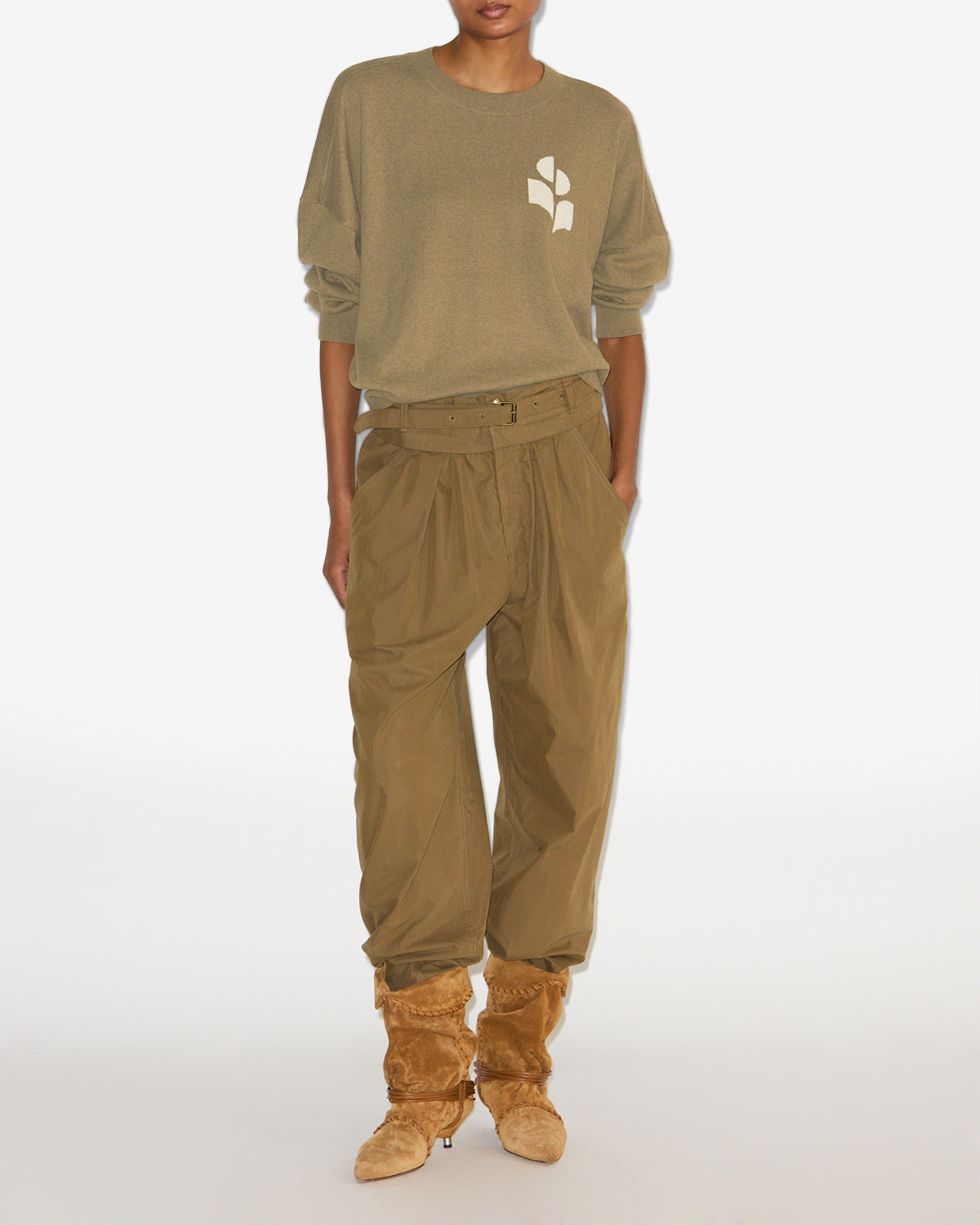 Marisans cotton and wool sweater with logo - Khaki - Woman - 1