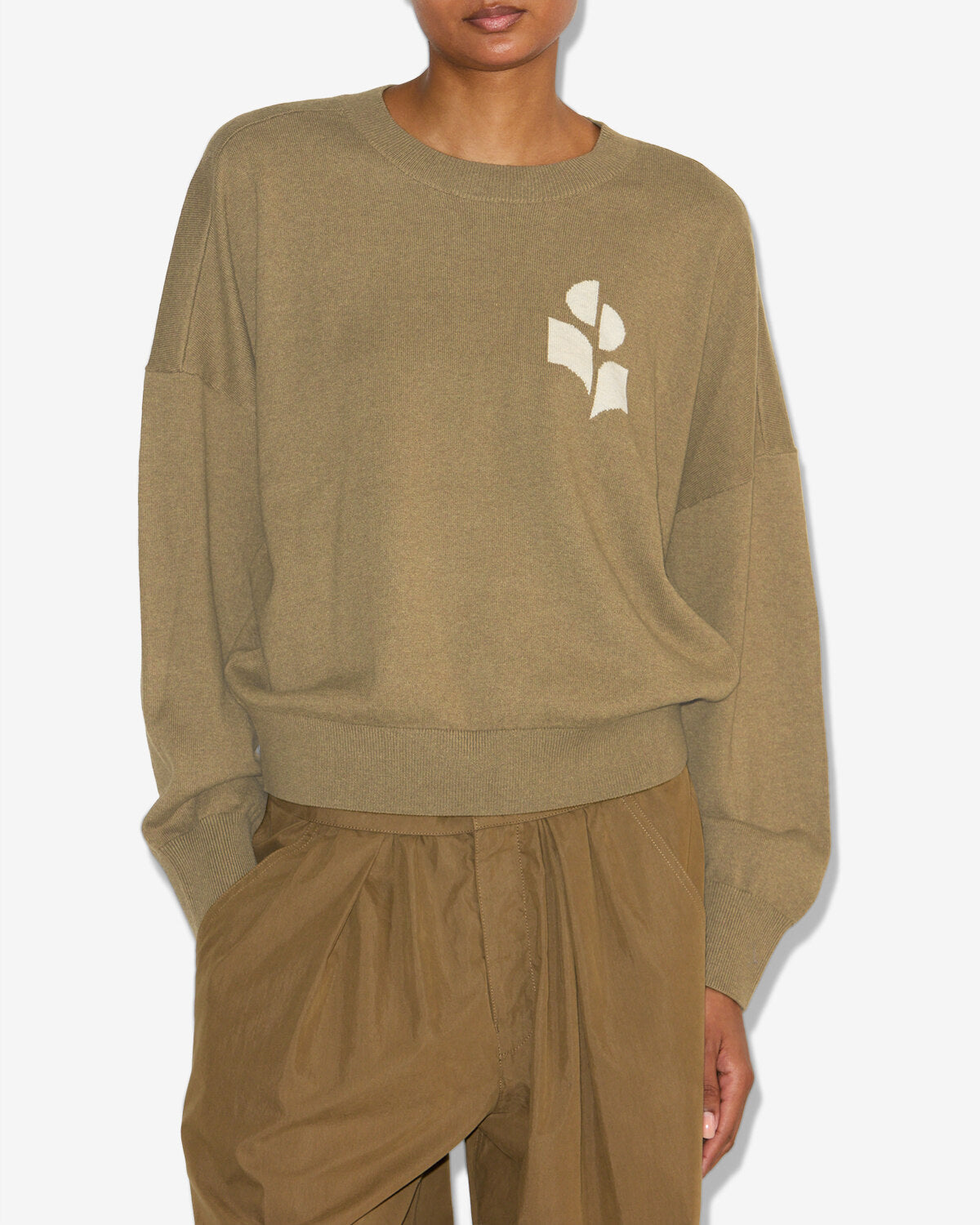 Marisans cotton and wool sweater with logo - Khaki - Woman - 3