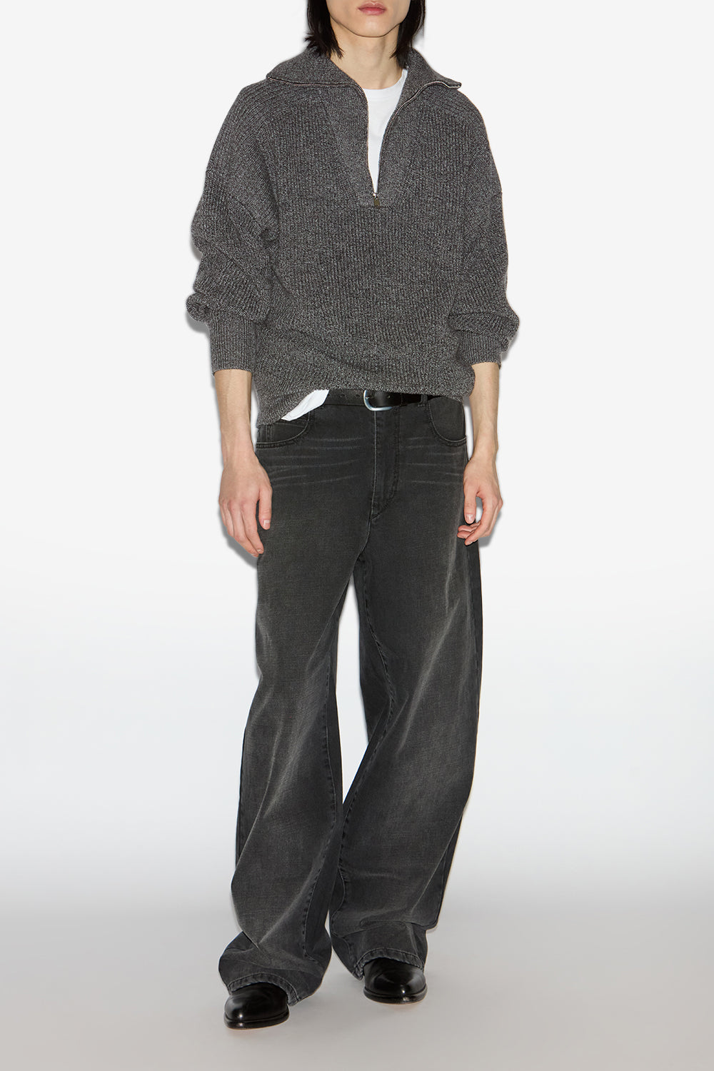 Benny wool zip-up collar sweater - Dark gray - Man - 2
