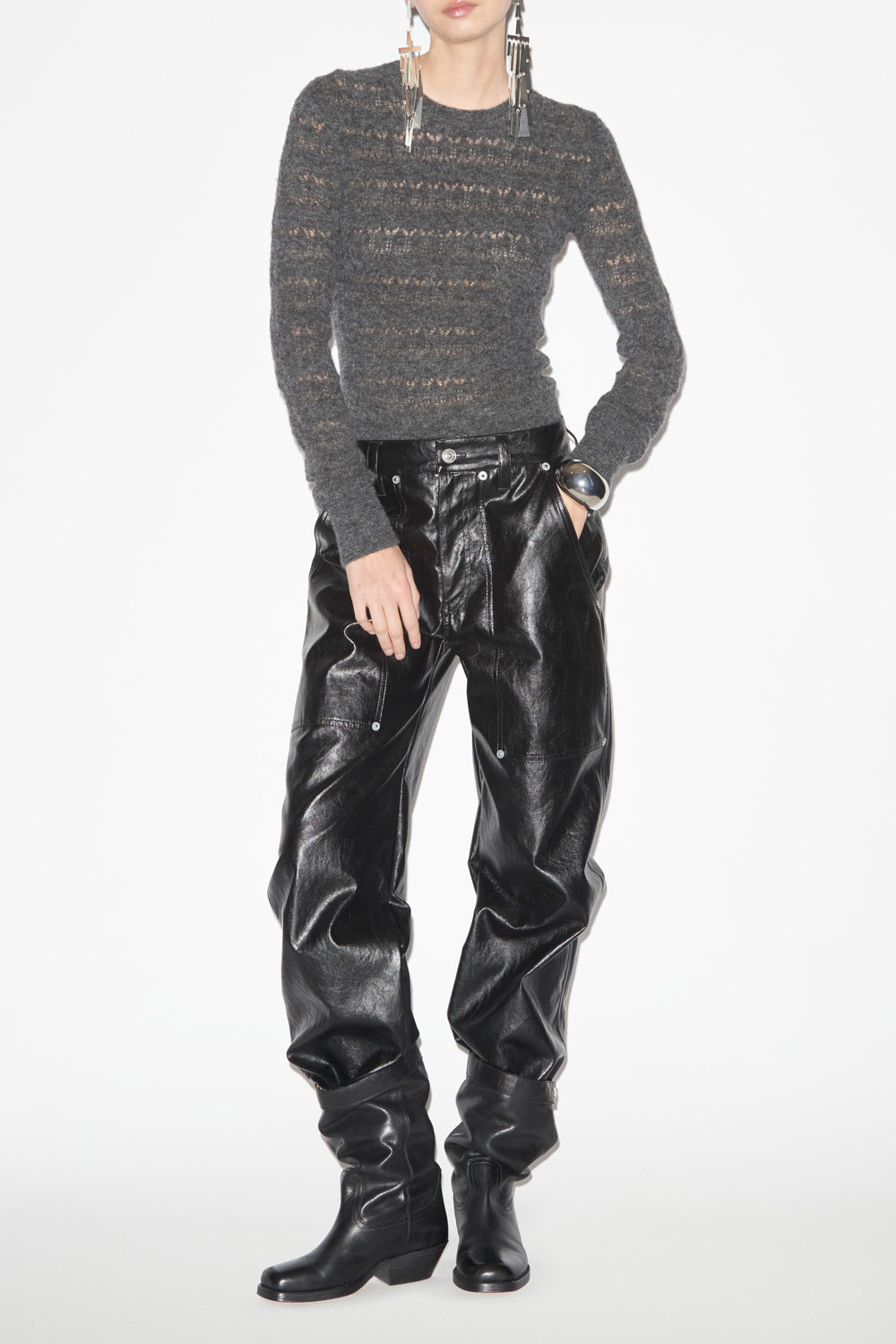 Acia sweater in openwork alpaca knit - Dark gray - Woman - 2