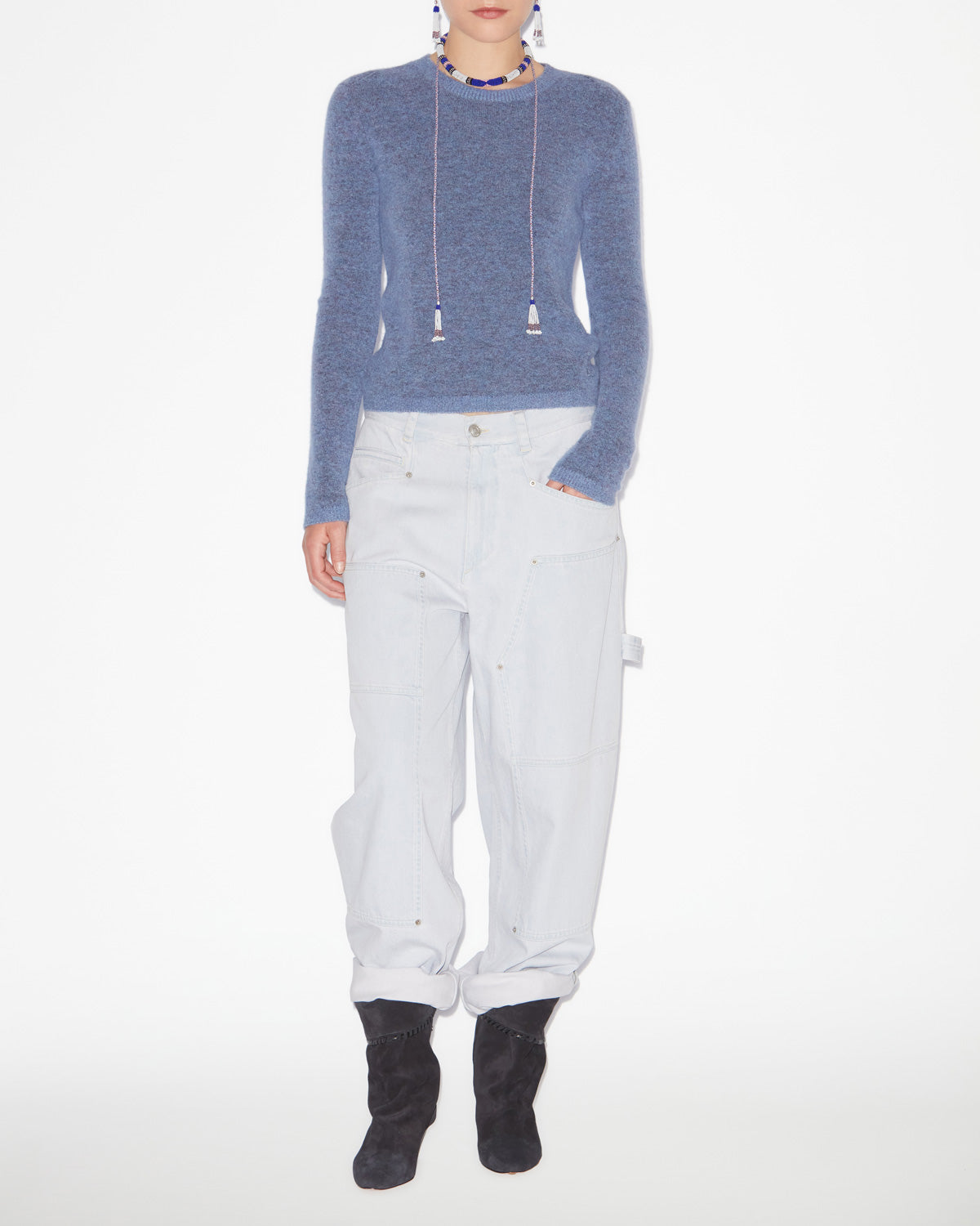 Obira fitted baby alpaca blend sweater - Sky blue - Woman - 1